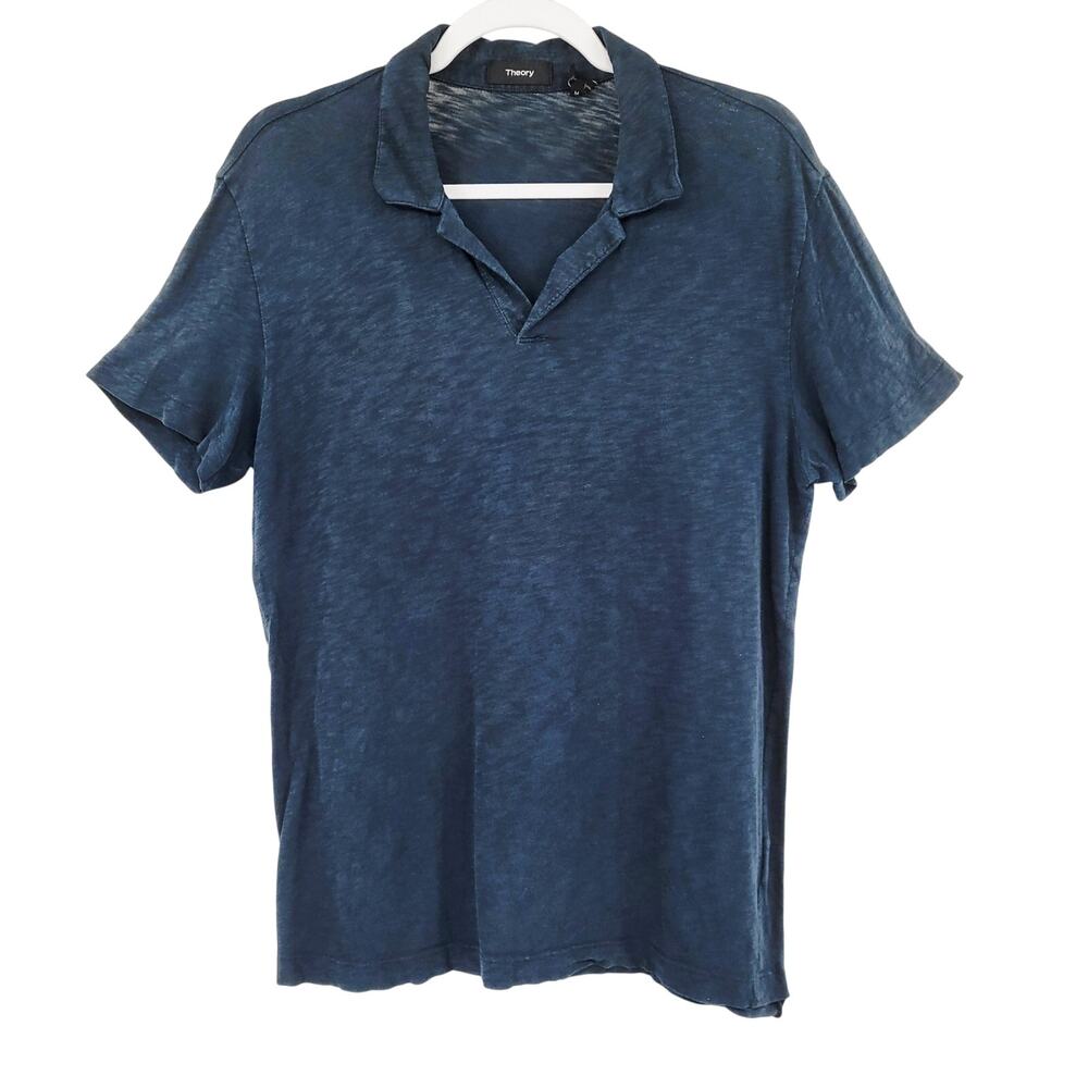 Theory Willem Nebulous Blue Polo Shirt Classic Relaxed Open Collar Men's Size M